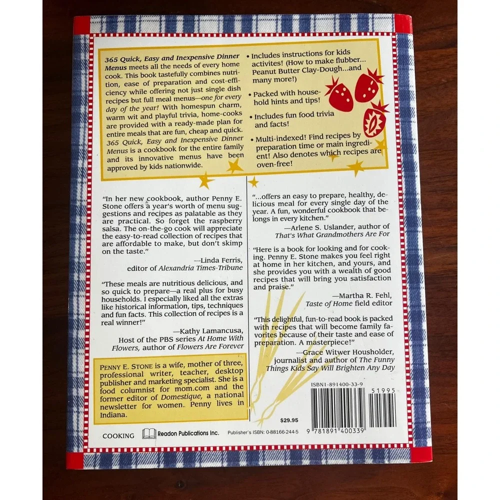 365‎ Quick Easy Inexpensive Dinner Menus Cookbook Penny E Stone Recipes